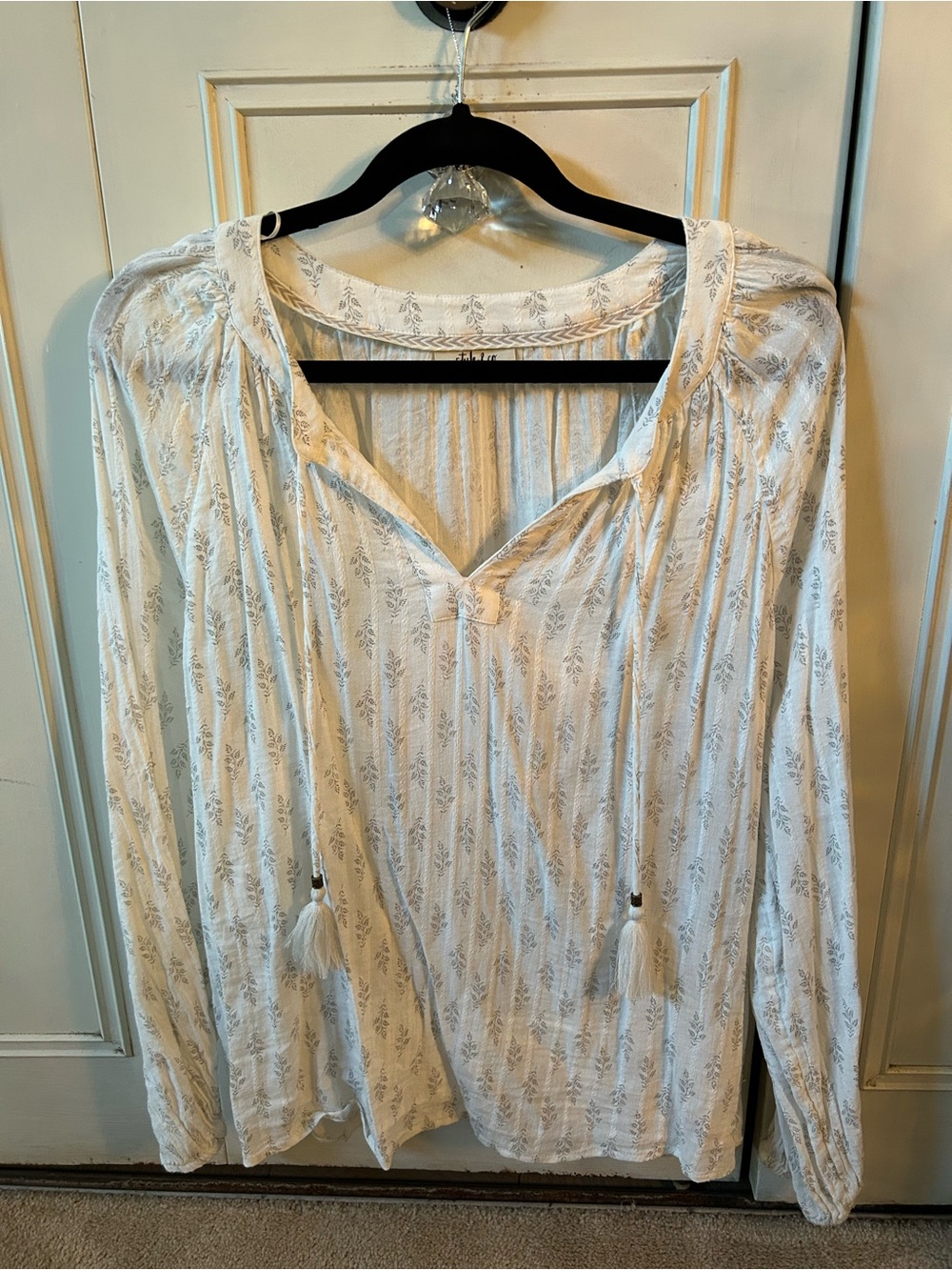 Style & Co. Cream and Gray Boho Tassel Peasant Tunic
